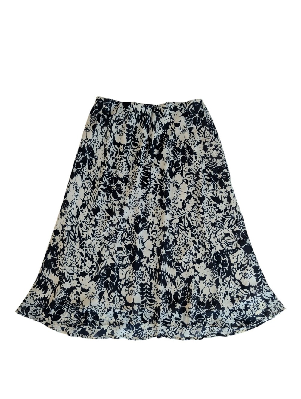Vintage J.G. Hook Floral Pull On Lined Midi Skirt 10 Navy Cream